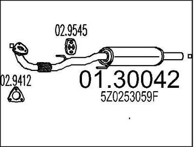 Produktbild von MTS 01.30042 Vorschalldämpfer Schalldämpfer für VW Fox Schrägheck (5Z1, 5Z3, 5Z4) FOX Van (5Z1)