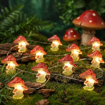LED-Pilz-Lichterkette, 2 m, 20 LEDs, warmweiß, Timer