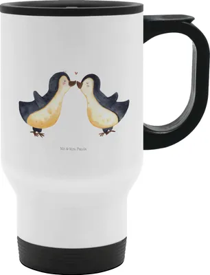 Produktbild von Mr. & Mrs. Panda Isolierbecher Edelstahl Pinguin Liebe - Weiß - Geschenk, Teebecher, Thermobecher Mit Deckel, Pinguine, Kaffeebecher To Go, Verliebt, thermosbecher