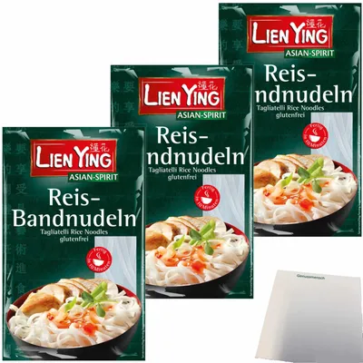 Produktbild von Lien Ying Reis-Bandnudeln 3er Pack (3x250g Beutel) + usy Block