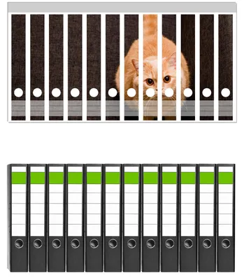 Produktbild von Wallario 12 Stück schmale Ordner inkl. Klebeetiketten mit Motive Rote Katze mit Blick nach oben - Set mit Rückenschildern / Ordnerrücken Stickern