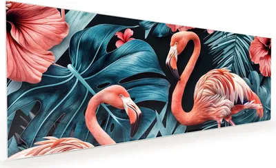 Produktbild von Küchenrückwand Spritzschutz Glas mit Motiv Flamingos und Blumen 40 x 40 cm
