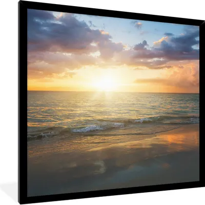 Produktbild von MuchoWow® Gerahmtes Poster Sonnenuntergang - Wolken - Strand 40x40 cm - Poster mit Schwarzem Bilderrahmen Wandposter Rahmen Foto Bilder - Mit Rahmen - Wanddekoration Schlafzimmer