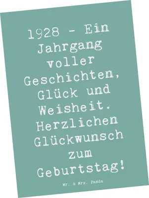 Produktbild von Mr. & Mrs. Panda Postkarte Spruch 1928 Geburtstag - Meeresbrise - Geschenk, Postkarten, Ansichtskarten, Geburtsjahr, Fotokarte, Grußkarte, Nostalgie, Happy Birthday