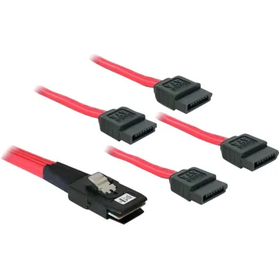 Produktbild von DeLOCK Sata 4x 1m, 1 m, SFF-8087, 4 x SATA 7-pin, Rot, Stecker/Buchse