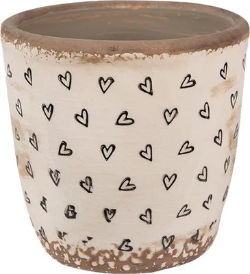 Produktbild von Clayre & Eef Blumentopf Ø 13x12 cm Beige Schwarz Keramik Herzen
