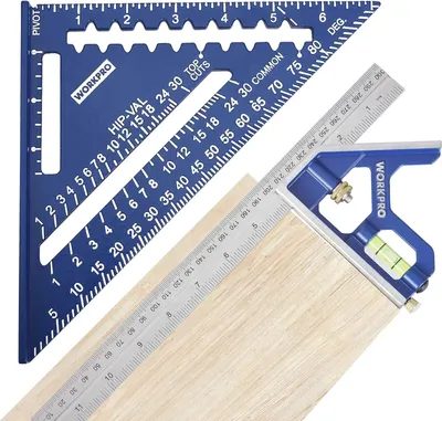 Produktbild von Zimmermannswinkel aus Aluminiumlegierung und Winkellineal aus Zinklegierung – 7-Zoll-Sparrenanreißwerkzeug und 12-Zoll-Kombinationswinkel-Kombination