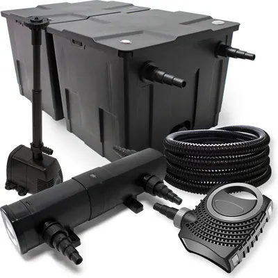 Image de Wiltec Kit complet: CBF-350B Filtre de bassin jusqu'à 60000 L, NEO10000 pompe de filtration 10000l/h 80W, CUV-236 lampe uv 36W, 25m Tuyau 25 mm, HJ-943 fontaine 800l/h 16W