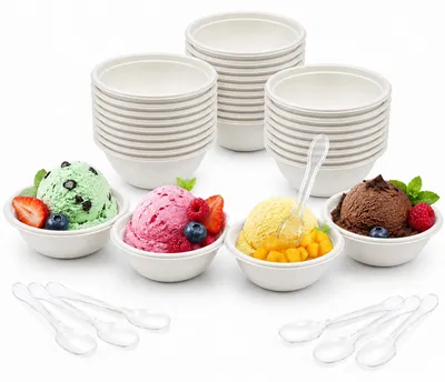 Eisbecher aus Papier, 50 Stück mit Löffeln, Einweg, für Dessert