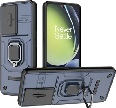 Image de Étui pour OnePlus Nord CE 3 Lite étui double couche avec protection coulissante de l'appareil photo et support d'anneau, stand bleu