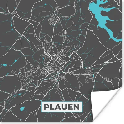 Produktbild von MuchoWow® Poster Deutschland - Blau - Plauen - Stadtplan - Karte 50x50 cm - Wohnzimmerdekoration