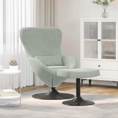 Produktbild von Hellgrauer Loungesessel aus Samt mit 360°-Drehfunktion und Fußhocker, 63 x 73 x 90 cm, modernes Design für Wohnzimmer, Schlafzimmer und Büro