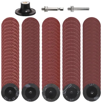Immagine prodotto di Dischi abrasivi da 50 mm, sistema Roloc, confezione da 100 pezzi, grana 36-180, con supporto da 1/4" per smerigliatrici angolari