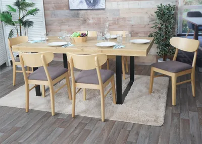 Produktbild von 6er-Set Esszimmerstuhl HWC-M59, Küchenstuhl Stuhl, Stoff/Textil Massiv-Holz helles Gestell, taupe
