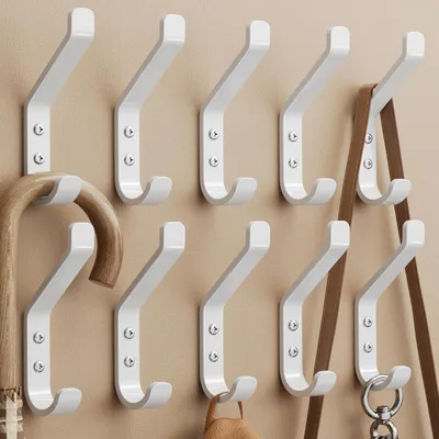Obrázek produktu pro Hák na zavěšení oblečení, určený k přišroubování, 10 kusů, bílá barva, 10 cm, kov