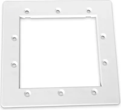 A white square frame with circular indentations for screws around the perimeter, on a white background.