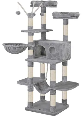 Produktbild von Kratzbaum mit Kratzbaum, Hängematte und Katzenhaus – 6 Ebenen, grau/beige, 50 x 50 x 164 cm