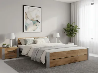 Obrázek produktu pro Postel IKAROS DOUBLE 160x200, dub artisan/šedá, lať. rošt, bez matrace