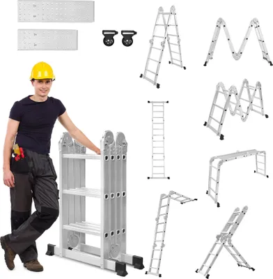 Produktbild von YARDIN 4x3 Mehrzweckleiter 340cm 6 in 1 Alu Leiter Vielzweckleiter Klappleiter Haushaltsleiter Arbeitsleiter Anlegeleiter Steigleiter Arbeitsbühne Multifunktionsleiter Gelenkleiter