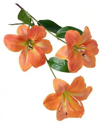 Produktbild von Künstlicher Lilienstrauß mit 3 Blütenköpfen, täuschend echt wirkend, ideal als Tischdekoration für Hochzeiten, Partys, Zuhause, Hotel, Büro oder Garten.