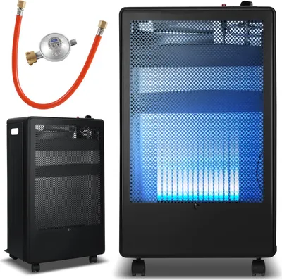 Image de Bettizia chauffage infrarouge au gaz 3800 Watt avec tuyau & détendeur, pour bouteilles de butane/propane jusqu'à 15kg, noir, 42x36x73 cm, pour l'intérieur