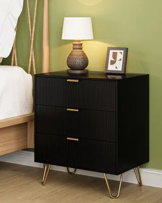 Image de Table de chevet avec 3 tiroirs, noire, dimensions : 60 x 40 x 70 cm
