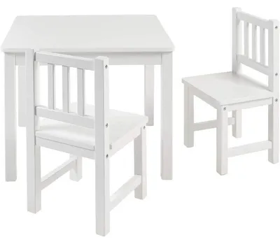 Productafbeelding van Bomi Amy Kindertafel met 2 Stoeltjes HoutWit - Massief Grenenhout - Kindertafel en Stoeltjes - Speeltafel - Tekentafel - 3 t/m 6 Jaar