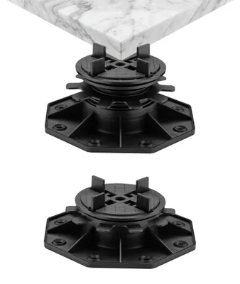 Imagen del producto de Soportes ajustables Wiltec para piedra, de 40 a 70 mm, con capacidad de carga de 600 kg. Bases para terrazas con compensación de pendiente del 5% para baldosas de terraza