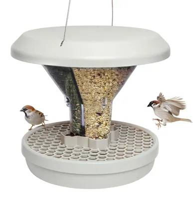 Produktbild von Vogelhaus zum Hängen - Mäuse- und Rattenbeständig - Doppelte Futterkammern - Lichtgrau