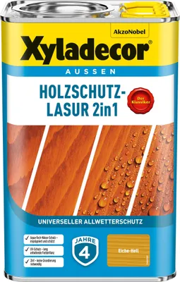 Produktbild von Xyladecor Holzschutz-Lasur 2in1, Universeller Allwetter-Schutz für Holz im Außenbereich, Eiche Hell, 4 l