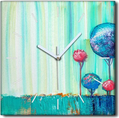 Produktbild von Coloray Uhr auf Leinwand 30x30 cm Wand Uhr Dekoration Wohnzimmer Segeltuch weiße Zeiger -Bäume Kunstkunst
