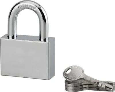 Image de Cadenas à clé rectangulaire Disk, chantier, 50mm, anse acier cémenté nickelé, 4 clés - SP