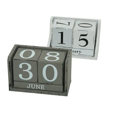 Produktbild von Dauerkalender Würfel Holz grau/weiss L.17 cm B.11cm H.9 cm Stückpreis