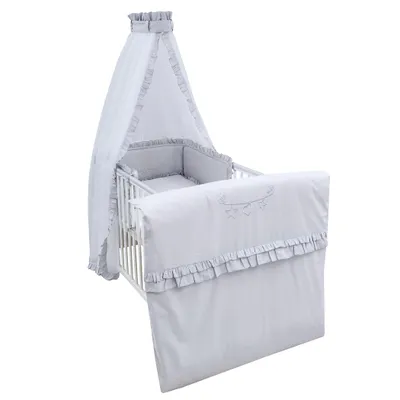 Produktbild von Baby Delux Baby Bettwäsche Bettset 4-tlg Bettausstattung Nestchen Himmel mit Stickerei Royal Grau  Rüsche
