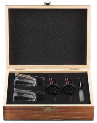 Shotgläser Geschenkset, 2 Gläser + Ausgießer in Holzbox
