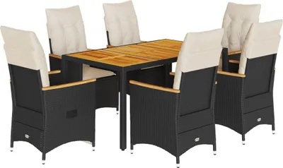 Obrázek produktu pro vidaXL 7dílný zahradní jídelní set s polštáři Black Poly Rattan