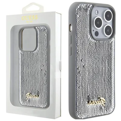 Produktbild von GUESS Handyhülle passend für IPHONE 15 Pro GUHCP15LPSFDGSS (Sequin Script Metal) silber