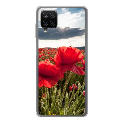 Produktbild von MuchoWow® Handyhülle Schutzhülle Hülle für Samsung Galaxy A12 Mohnblumen vor einem dramatischen, stürmischen Himmel Silikon Softcase Handy Hülle - Bild