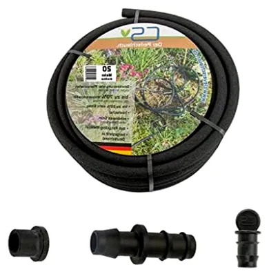 Produktbild von 20m CS Perlschlauch drucklos mit Anbohrverbinder und Gummitülle sowie Endstopfen für die Bewässerung aus einem Regenfass oder IBC Tank