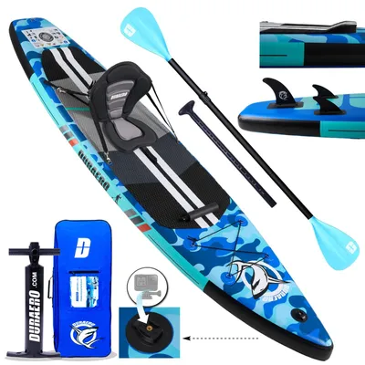 Produktbild von Stand up Paddling Board Aufblasbare, Kajak Sitz,330x76x15cm, Tragkraft bis 150Kg, Verstellbares Doppel-Paddel,Blaues Camouflage
