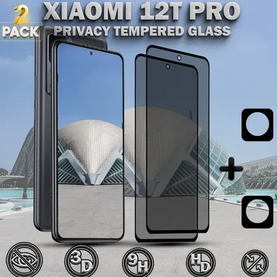 Produktbild von 2-Pack Sichtschutz Schutzfolie XIAOMI 12T PRO & 2-Pack Linsschutz - Gehärtetes Glas 9H - Premium 3D Qualität