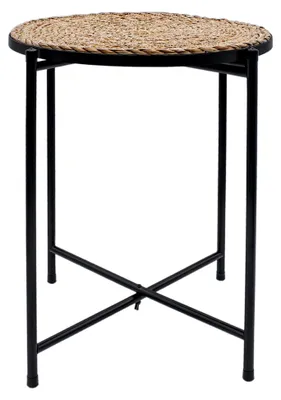 Produktbild von Beistelltisch aus Metall mit Schilfplatte - 45 x 38 cm - Klappbarer Couchtisch in Schwarz - Sofatisch, Teetisch, Kaffeetisch, Blumenhocker