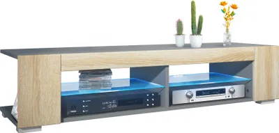 Produktbild von Vladon Lowboard Movie, TV-Kommode mit 4 offenen Fächern und Zierleisten, Anthrazit matt/Eiche sägerau inkl. LED Beleuchtung (134,5 x 30,5 x 38,5 cm)