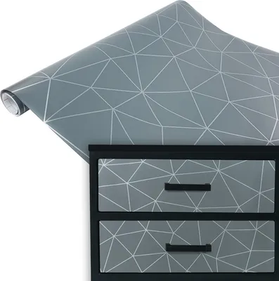 Produktbild von Klebefolie Möbel 45x100 cm - Geometrie Silber Grau - Möbelfolie selbstklebend in Deko-Stil - Folie für Möbel zur einfachen Renovierung von Türen, Tischen und Regalen - Klebefolie dekorativ und abwaschbar