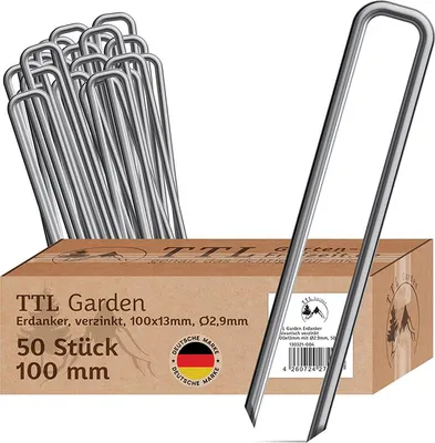 Produktbild von TTL GARDEN Erdanker 50 Stück 100x13x2,9mm verzinkt Bodenanker Heringe Metall Unkrautvlies stabil