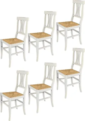 Image de t m c s Tommychairs - Lot de 6 chaises ARTEMISIA pour la cuisine et la salle à manger, structure robuste en bois de hêtre laqué style shabby chic, traitement artisanal à l'ancienne et assise en paille