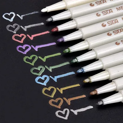 Image de Jeu de stylos métalliques, 10 couleurs, pointe de 1 mm, idéal pour albums photos, scrapbooking, livres d'or, verre, bois, pierre, pour une utilisation sur diverses surfaces