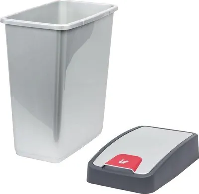 Image de Poubelle de grande capacité avec couvercle à charnière en matériau doux au toucher, 10 l - Finition magnétique gris argenté - avec poubelle à pédale de 50 l