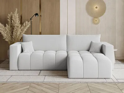 Produktbild von GrainGold Ecksofa L-Form Neva - Ecksofa mit Schlaffunktion, Bettkasten - Moderne Ecksofa, Wohnzimmer Sofa - Eckcouch mit Bouclé-Stoff - Grau (Quelle 83)