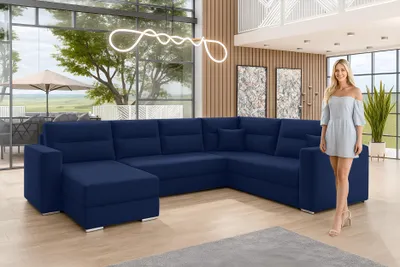 Produktbild von AX LIVING Ecksofas groß Lovere 314 cm Sofa blau mit Schlaffunktion